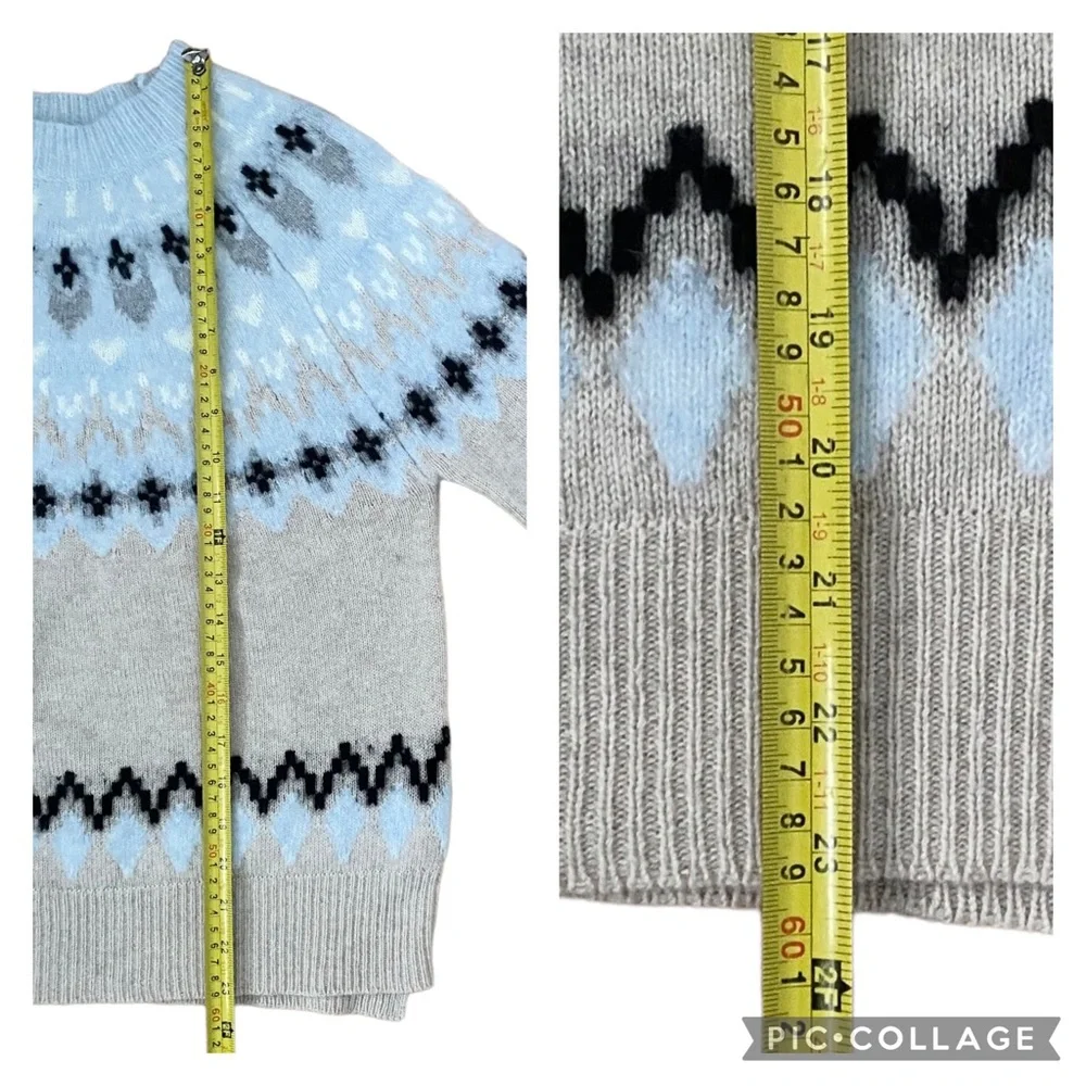 27 Miles Malibu Farida Sweater Fair Isle Cashmere Wool Oatmeal Neutral Crew Neck - Picture 10 of 11
